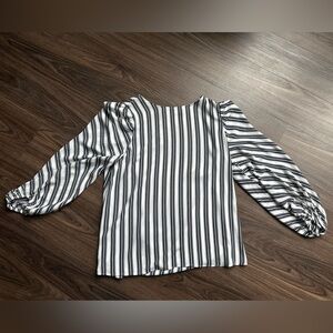 Loft Size S Striped Long-Sleeve Women’s Top in White and Navy - Like New!
